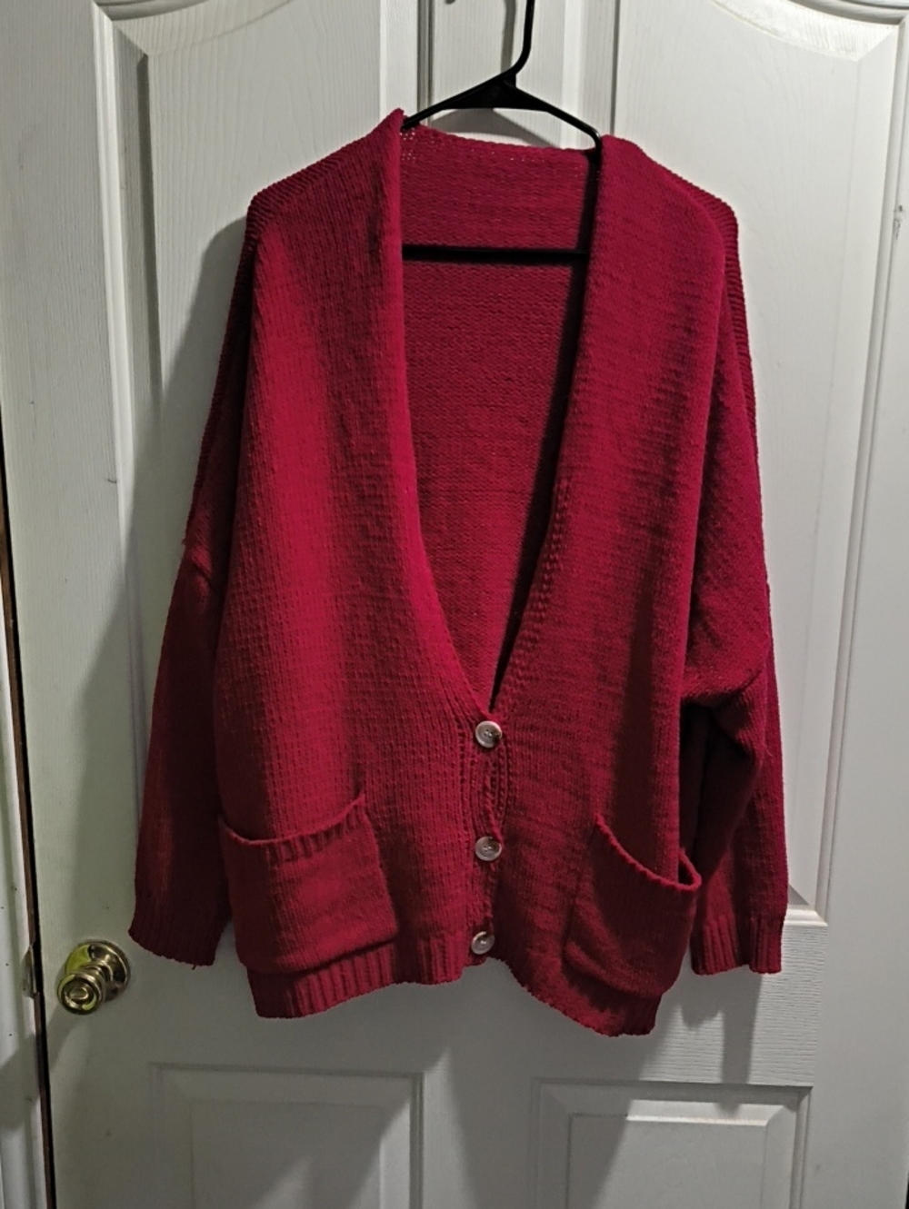 Cozy Oversized Red Button-Front Women’s Sweater Cardigan